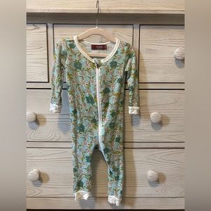 Milkbarn Baby Bamboo Zipper Pajama | Teal and Green Floral 6-9 Months